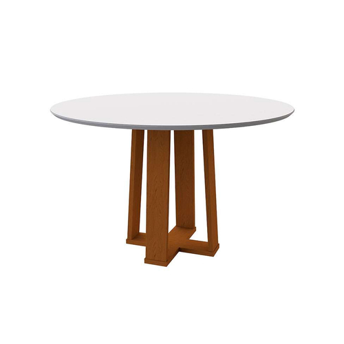 Conjunto Mesa de Jantar Redonda 105cm Lavanda com 4 Cadeiras Kappesberg -  Freijó/Linho Cinza