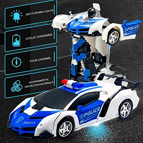 Controle Remoto De Longa Distância De 2,4 GHz, Escala 1:18, Robô De Carro  RC Para Crianças, Deformação De Um Botão, Carro De Brinquedo Da Polícia Com