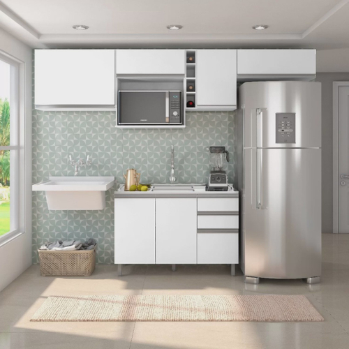 Comprar Cozinha Completa Modulada com Balcão Pia Armário Paneleiro Sabrina  360x202Cm 6 Peças MDP Branco MENU