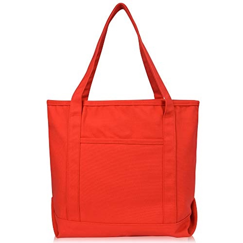 Dalix 20 Solid Color Cotton Canvas Shopping Tote Bag em vermelho