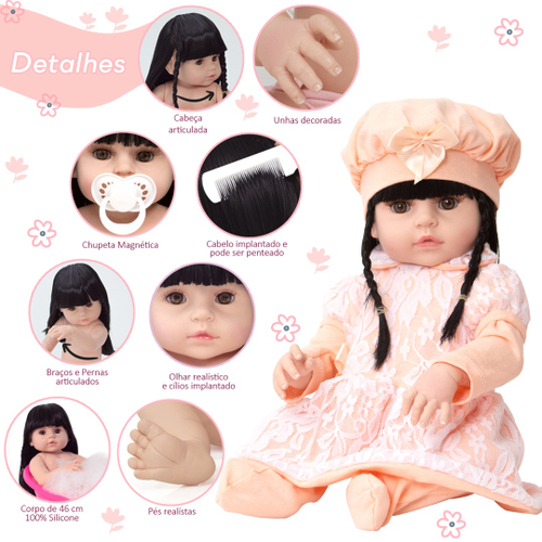 Boneca Bebe Reborn Morena Realista Vinil Siliconado 24 Itens no Shoptime