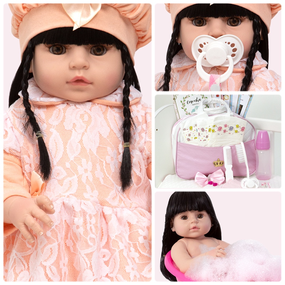 Boneca Bebe Reborn Realista Menina com Roupa Salmão e Itens no Shoptime