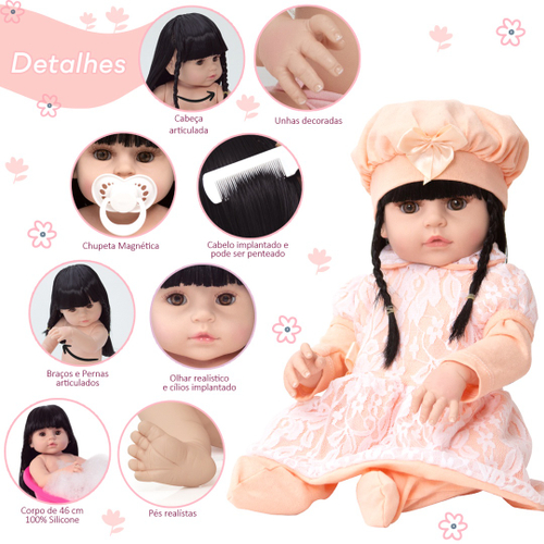 Boneca Bebe Reborn Realista Menina com Roupa Salmão e Itens no Shoptime