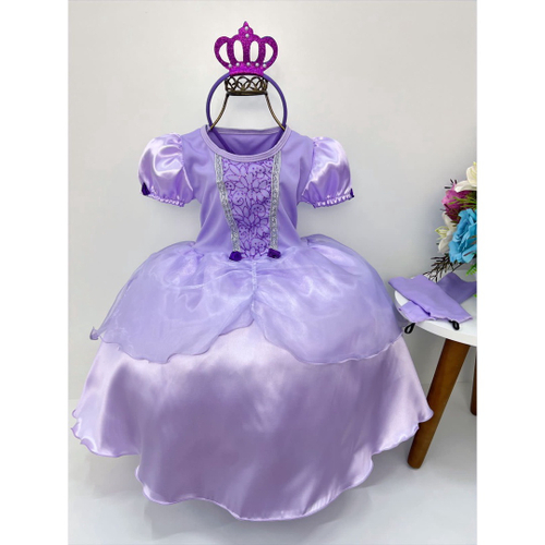 Vestido Infantil Fantasia Lilás Princesa Sofia Aniversário