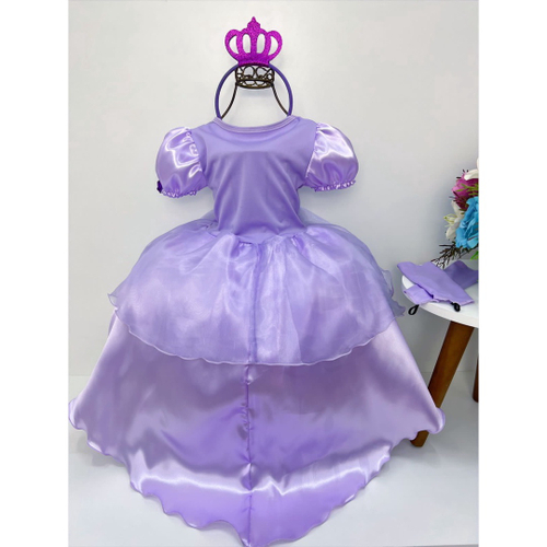 Kit Vestido infantil tema Princesa Sofia + Laço para Cabelo - Lilás