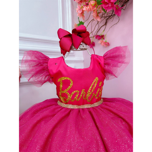 Vestido Infantil Barbie Rosa Luxo