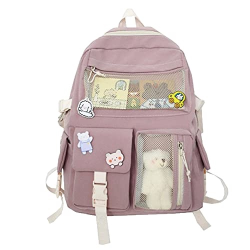 Mochila Kawaii com Pin Kawaii e Acessórios Mochila Kawaii Fofa para a  Escola (Pink-C)