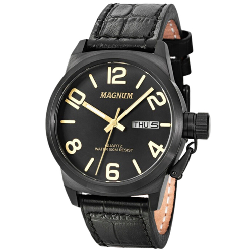 Relogio Magnum masculino pulseira de couro preto MA31560J - MSTIME