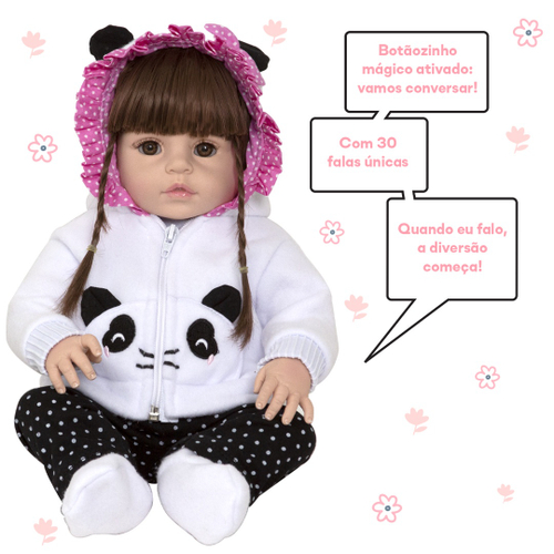 Boneca Bebê Reborn Laura Baby Cry Valentim com 6 Acessórios