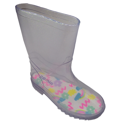 Galocha Feminina Infantil Transparente Meia Colorida Camin na