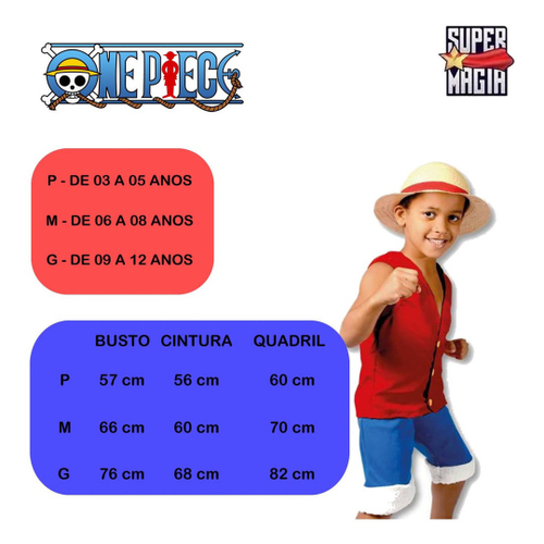 Fantasia One Piece Infantil Roupa e Chapeu de Palha Luffy em Promoção na  Americanas