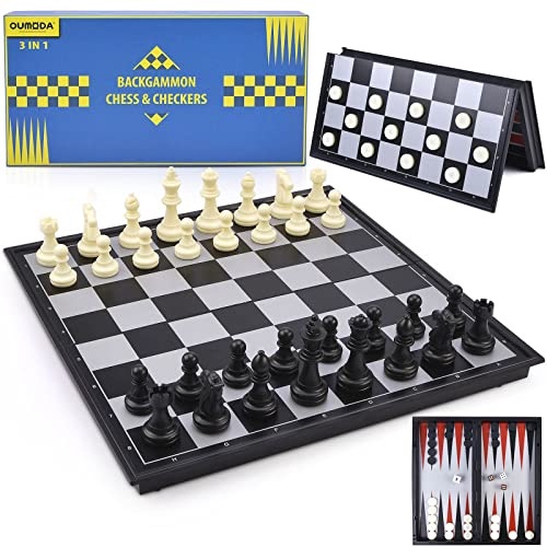 Oumoda 12.5 3 em 1 Magnetic Kids Chess Set w / Folding Case Chess