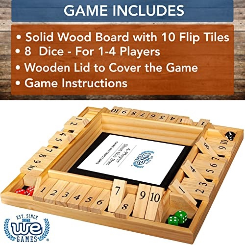 We Games 4 Player Shut The Box Jogo de tabuleiro de dados com tampa -  Madeira manchada