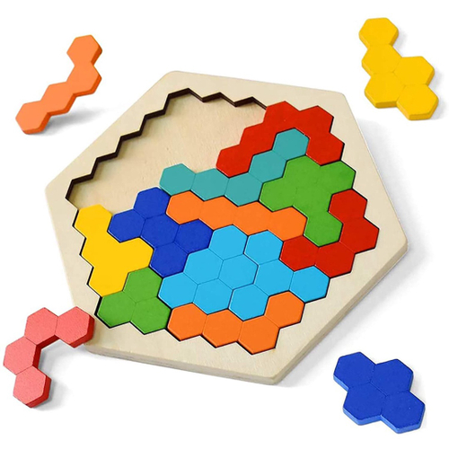 Hexágono de madeira Puzzle Para Criança Adulto Quebra-cabeça Quebra-cabeças  Desafio Toy Shape Pattern Blocks Tangram Geometria Lógica Iq Jogos Para