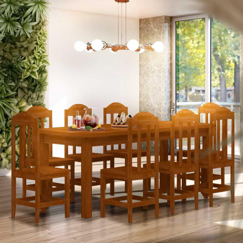 Conjunto Mesa de Jantar Epic Com 8 Cadeiras Vita Nature/Off White/Marrom -  Henn