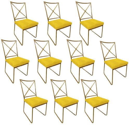 Kit 10 Cadeiras Sala De Jantar Clark Industrial Ferro Dourado