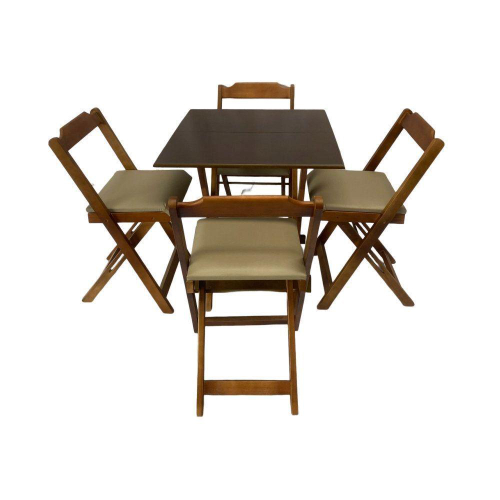 value=Conjunto Mesa 70x70 de Madeira com 4 Cadeiras Estofada Mel- Cod: 80524