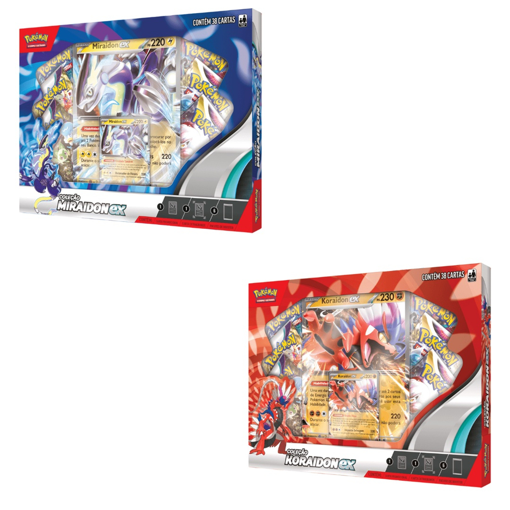 Abri as Boxes Lendas de Paldea com Miraidon ex e Koraidon ex - Carta  Pokémon TIUSAM 