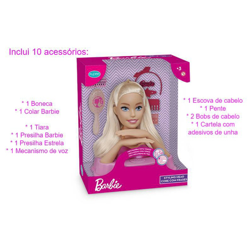 Combo Boneca Barbie Busto Fala Frases + Kit Fashion Maquiagem ED1  Brinquedos Kit Infantil menina rosa