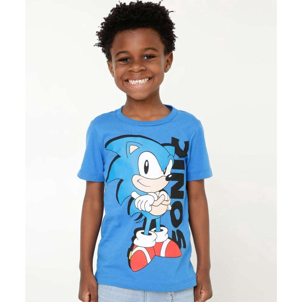 Camiseta Infantil Estampa Sonic - Tam 4 a 12 Anos Azul