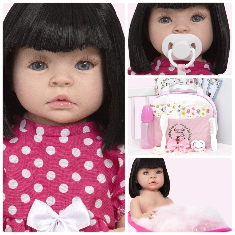 Boneca Morena Bebê Reborn De Silicone Com 16 Itens - Chic Outlet