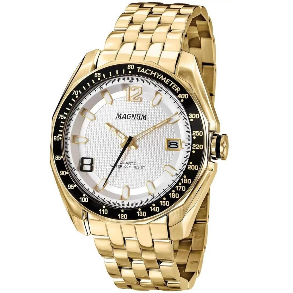 Relógio Magnum Masculino Dourado Calendário Aço Inox MA32934U - Imperial  Relógios