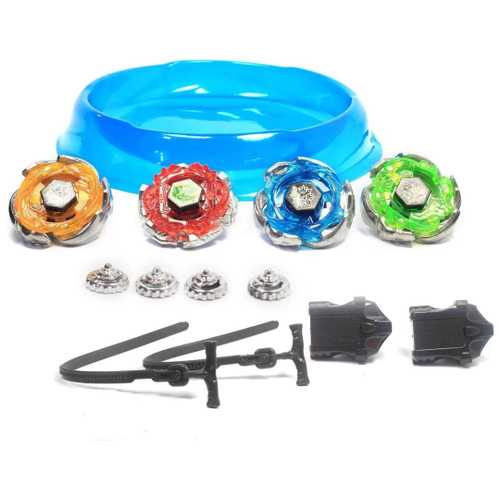 Kit Beyblade Metal 5D Brinquedo 4 Peões Led Toys