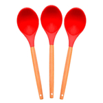 Kit 3 Colher De Silicone Com Cabo De Madeira 32 Cm Vermelha-