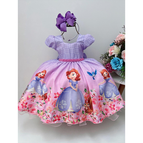 Vestido Infantil Festa Temático Princesinha Sofia Luxo - R$ 78,99