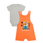 Jardineira Bebê e Infantil Curta em Moletom Masculina Verão + Body