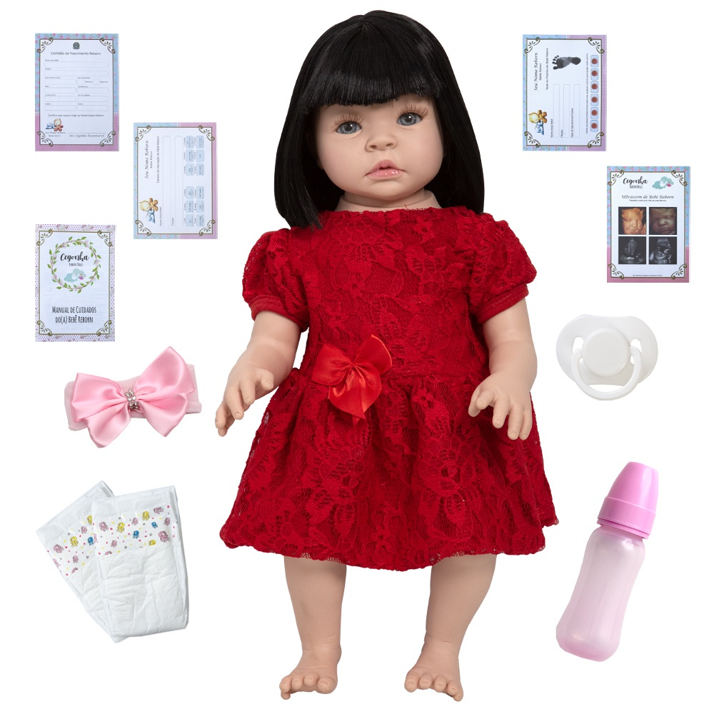 Boneca Bebê Reborn 100% Silicone Gatinha Com Mamadeira Chupeta E Conjunto  de Roupas em Promoção na Americanas