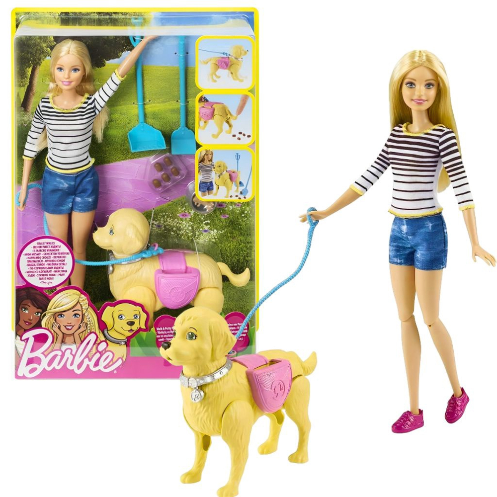 Boneca Barbie Morena Caminhada com Pet - Mattel