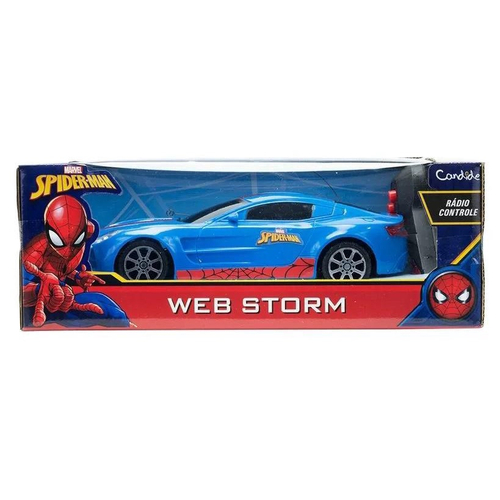 CARRINHO INFANTIL COM CONTROLE REMOTO HOMEM ARANHA 4 ANOS+ REF: 5840 -  Azul+Vermelho