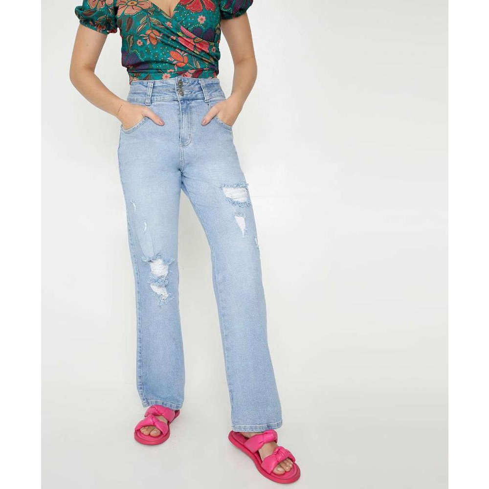 Cal a Jeans Reta Feminina Destroyed Biotipo 65063 no Shoptime
