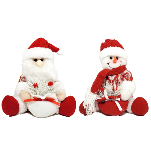 Jogo Papai Noel e Boneco de Neve Pelúcia Sentado Vermelho e Branco