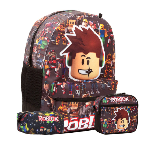 Kit mochila escolar juvenil com rodinhas roblox