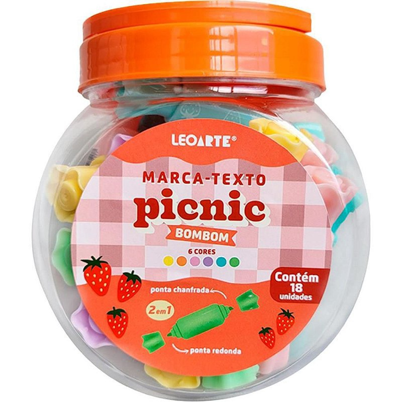 Caneta Marca Texto Picnic Bombom Mini 2EM1 6CORES POTE-18 em Caneta Marca Texto Picnic Bombom Mini 2EM1 6CORES POTE-18 em