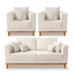 Kit Sofá 3 Lugares e 2 Poltronas Beny Viena Com Almofadas Decorativa Linho Bege - Madeira Prima Deccor é boa?