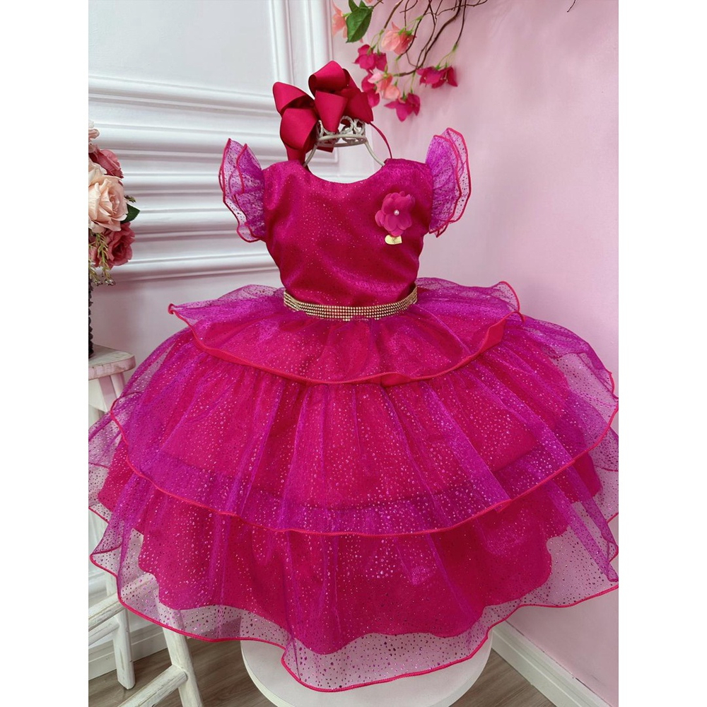 Vestido Infantil Barbie Luxo Festa Rosa Pink