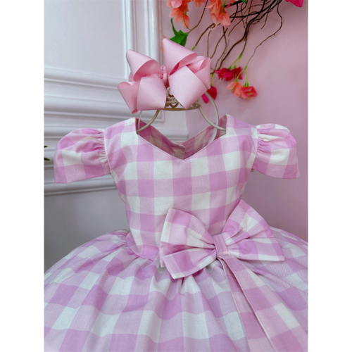 Vestido Infantil Barbie Rosa Branco Xadrez Filme Look Festa no Shoptime