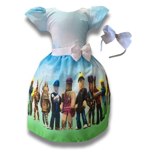 Vestido Infantil Temático Roblox C/tule Luxo Festa + Tiara