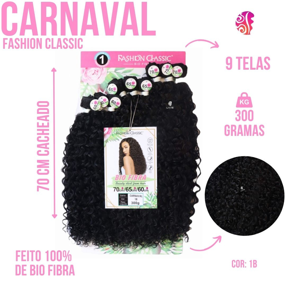 Cabelo Bio Fibra/Vegetal Carnaval Cacheado Fashion Classic - Rosa