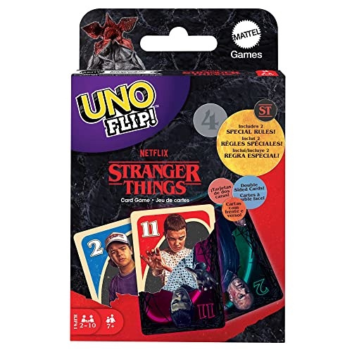 Uno flip! Jogo de cartas stranger things com deck de dupla lateral,  presente colecionável para criança, noites de jogos familiares e adultos, 2  a 10