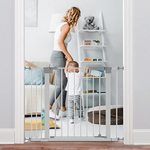 Keny Walk Thru Baby Gate, Auto-Close Safety Pet Gate Metal Expandable Dog Gate com montagem de pressão para escadas, portas, corrimão (30-40,5 polegadas com 2,75 & 5,51 extensão, branco)