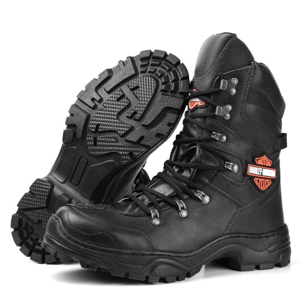 Bota Harley Davidson Masculina Motociclista em Couro com Palmilha
