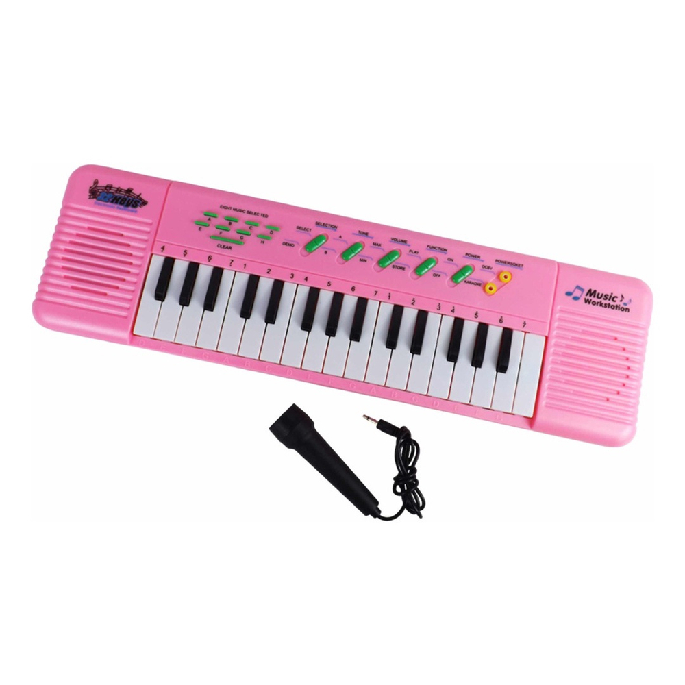 Teclado Infantil Rosa Com Microfone Musical Resistente Comp