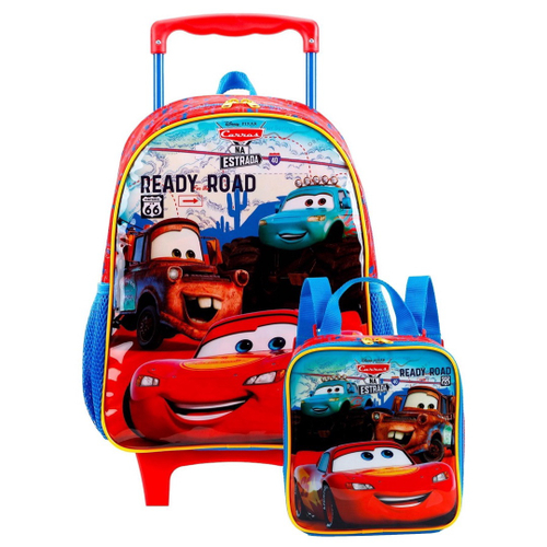 Kit Mochila Rodinha Escolar Tamg 3d Carro Corrida Infantil