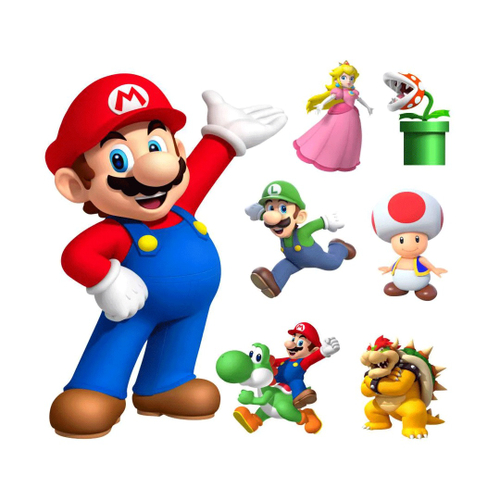 Adesivo Parede Decorativo Mario, Luigi, Princesa Peach e Yoshi