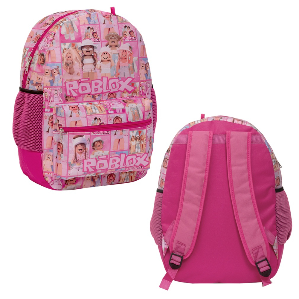 Mochila Roblox Feminina Bolsa Escolar Infantil Costas Rosa