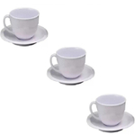 Jogo 3 Xícaras Caneca com Pires Branco Melamina 200ml
